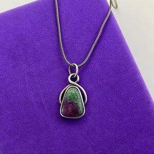 💛 Vintage Sterling Silver Ruby Zoisite Necklace | Natural Stone Beauty